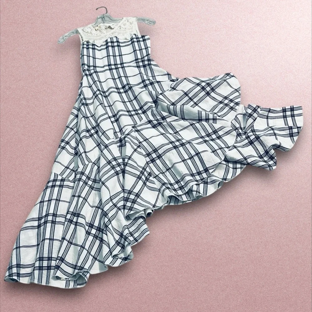 Mia Joy Girls Size 10 Plaid Maxi Dress Lace Cottagecore High‎ Neck Ruffle